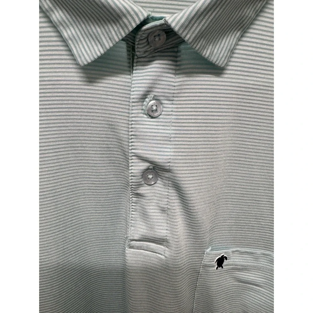 Simply Southern Mens XXL Performance Polo Shirt Aqua Blue‎ Striped Turtle Logo - Picture 2 of 9